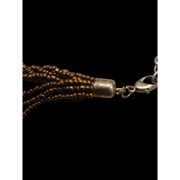 Multi-Strand Glass Bead Necklace With Bronze Swirl Pendant Art Glass Look - Picture 7 of 7